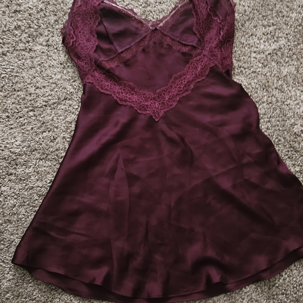 Victoria's Secret Burgundy Satin Chemise with Lace